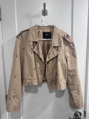 7 For All Mankind Beige Cropped Embroidered Trench Jacket
